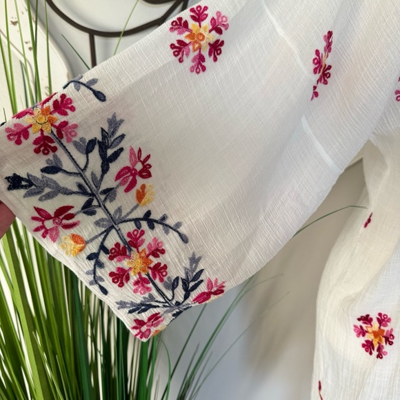 ANNE LIEGE Size 1X White Open Embroidered Kimono Blouse Top - Picture 3 of 6